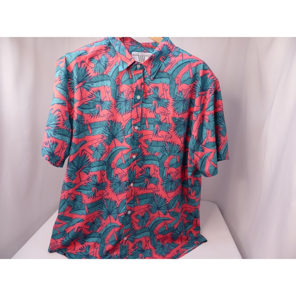 Savage Tacticians Hawaiian Tropical Snap Flamingo Palm Tree Button Shirt 3XL